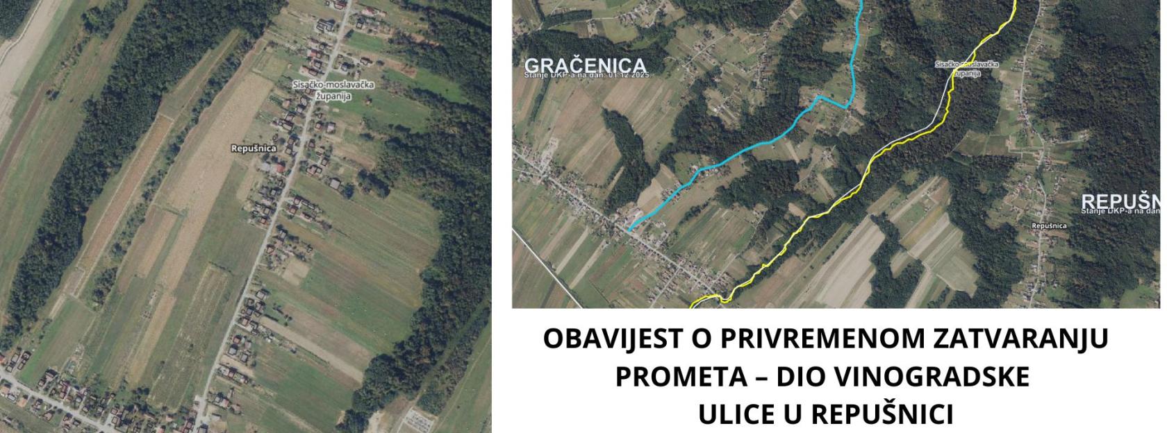 OBAVIJEST O PRIVREMENOM ZATVARANJU PROMETA – DIO VINOGRADSKE ULICE U REPUŠNICI