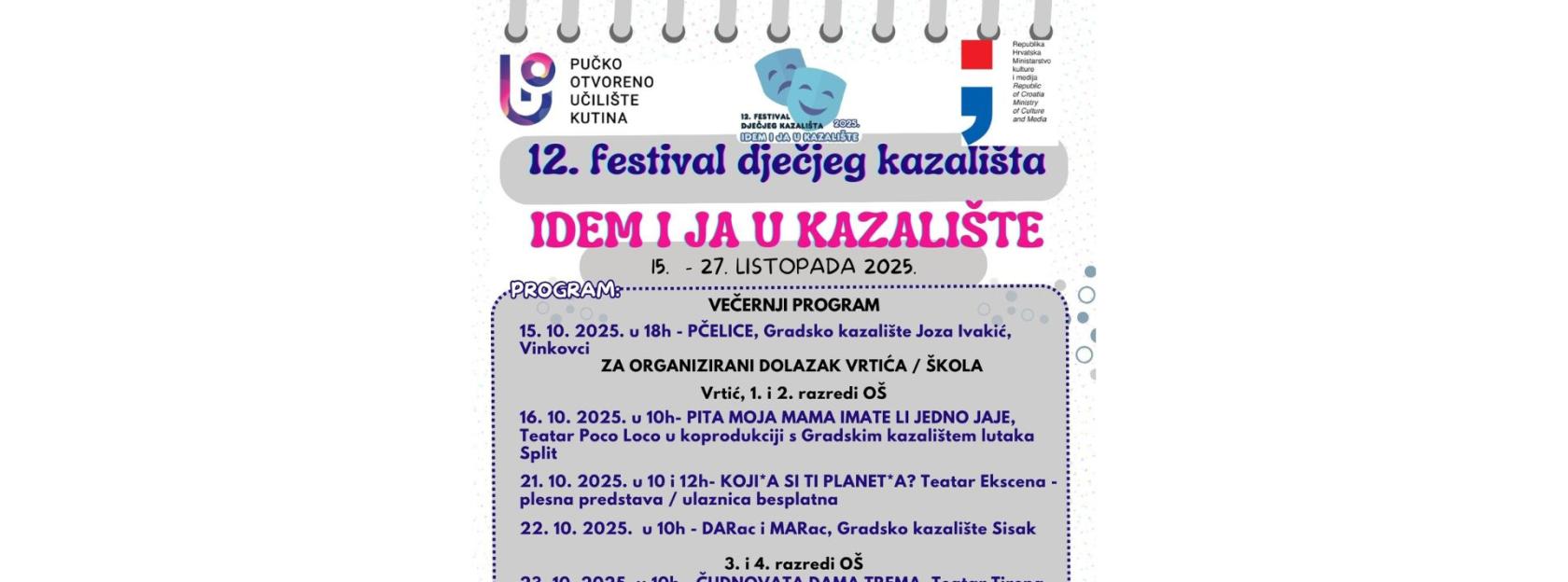 NAJAVA - 12. Festival dječjeg kazališta „Idem i ja u kazalište“ donosi bogat program za djecu i mlade