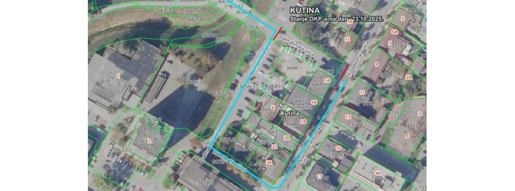 OBAVIJEST O PRIVREMENOM ZATVARANJU PROMETA – DIO DALMATINSKE ULICE U KUTINI