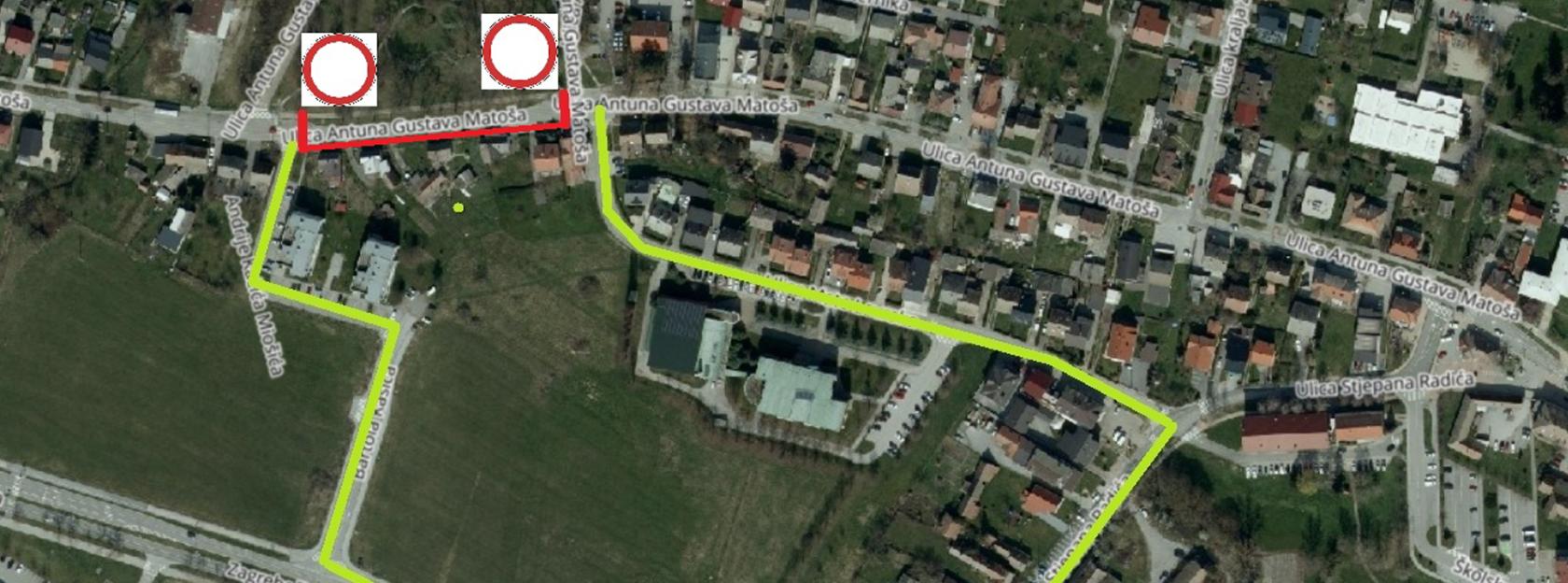 Obavijest o privremenoj regulaciji prometa - dio Ulice A.G.Matoša